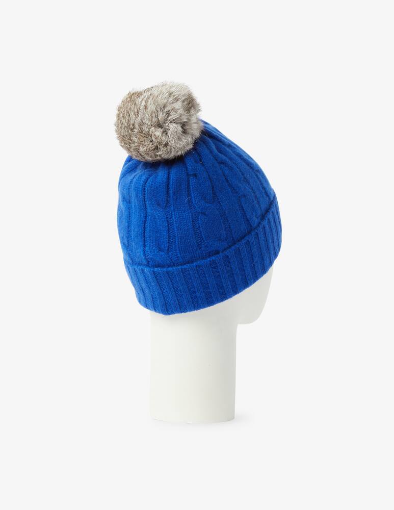 rinascente Pure Cashmere Braided beanie with pon pon - Blue