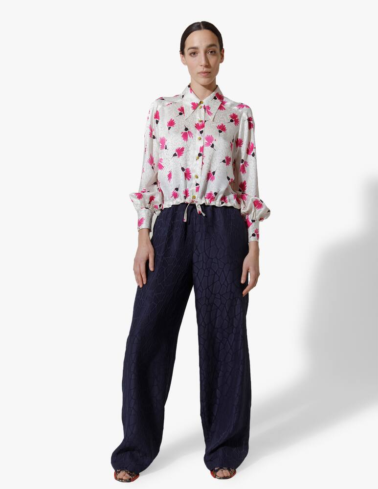 rinascente Vernisse Jacquard silk cropped shirt with v neck - white