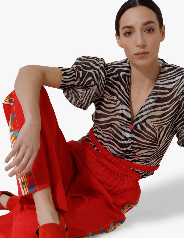 rinascente Vernisse Camicia in organza seta con scollo a v e arriccio - bianco