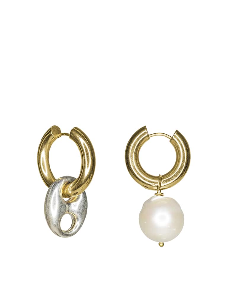 Timeless Pearly Orecchini a cerchio placcati oro con "chicco di caffè" - immagine 1
