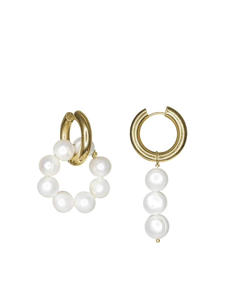 rinascente Timeless Pearly Orecchini a cerchio placcati oro con perle