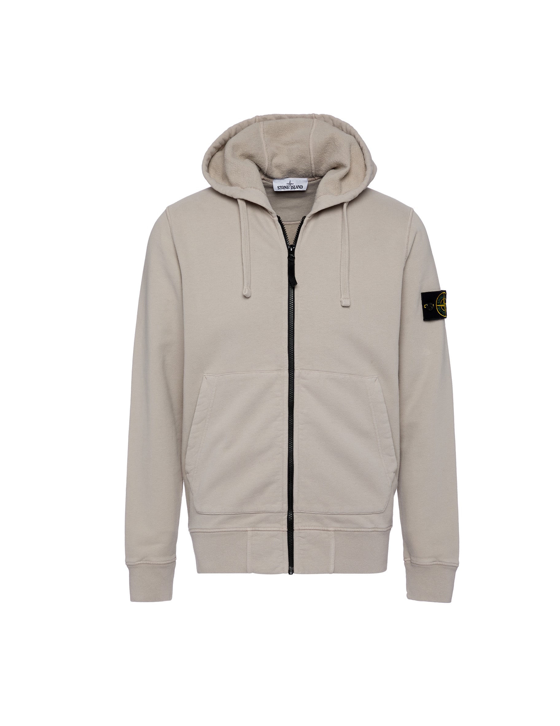 Shop Stone Island Hooded full zip sweatshirt in brushed cotton