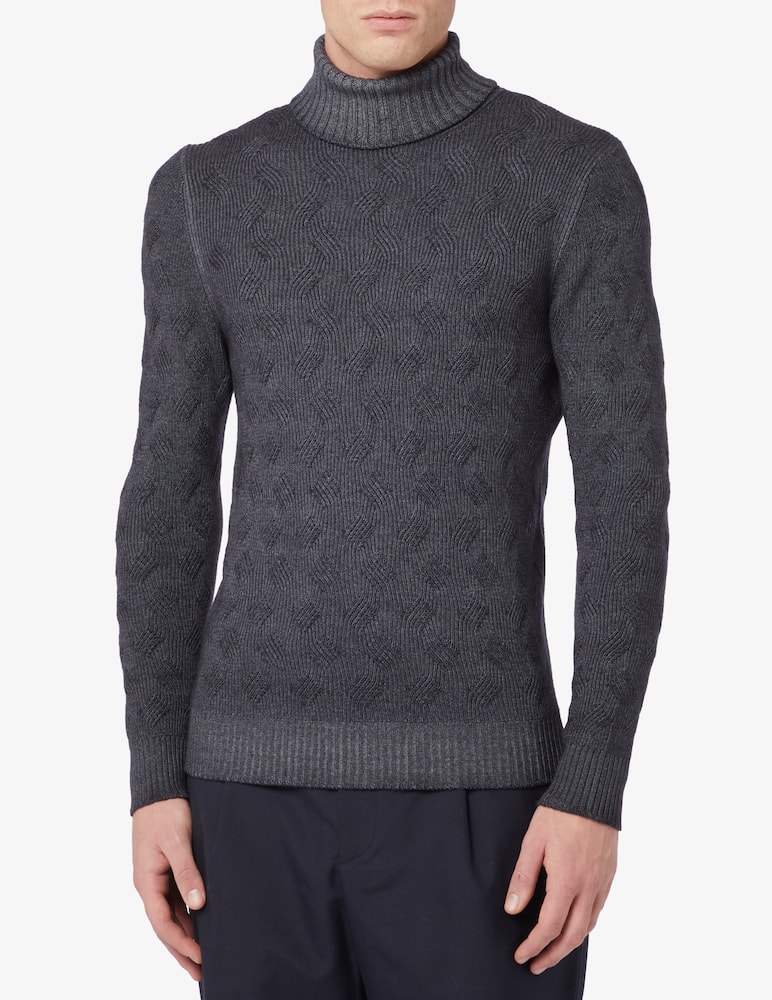 Gran Sasso Jacquard turtleneck - dark grey - picture 1 Gran Sasso Jacquard turtleneck - dark grey - picture 1