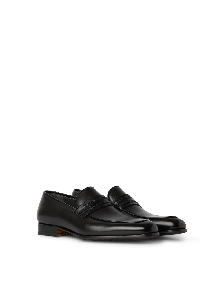 rinascente Moreschi Black buffalo leather loafer shoes