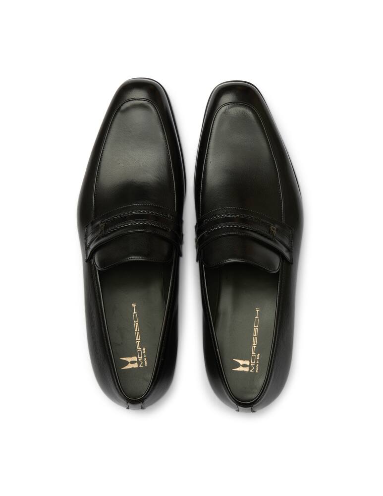 rinascente Moreschi Black buffalo leather loafer shoes