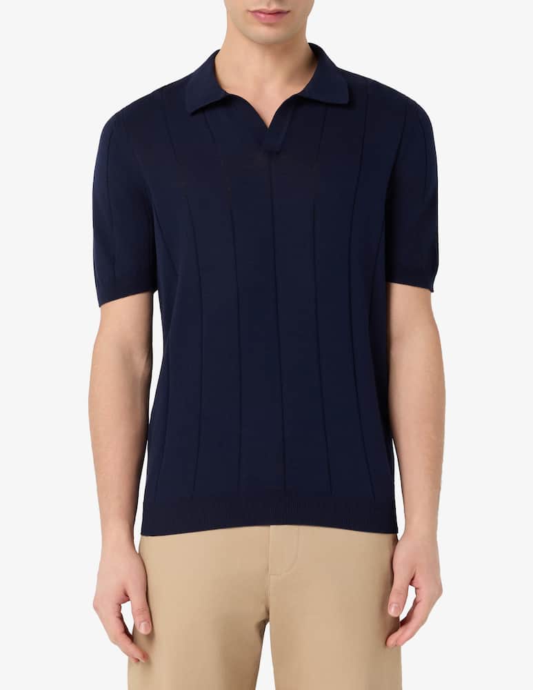 rinascente Gran Sasso Polo collo a V in cotone fresco costa larga