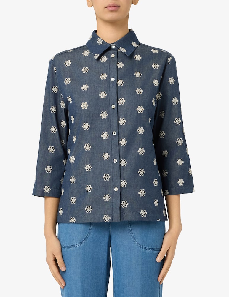 rinascente Elizabeth Ascot Broderie anglaise denim shirt