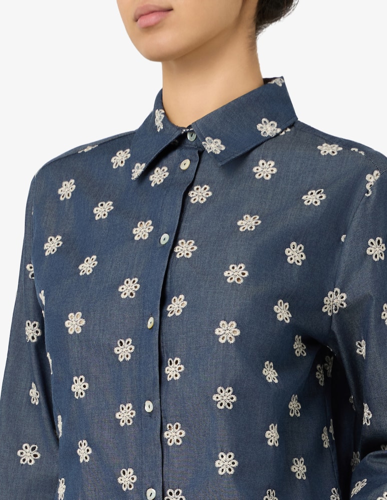 rinascente Elizabeth Ascot Broderie anglaise denim shirt