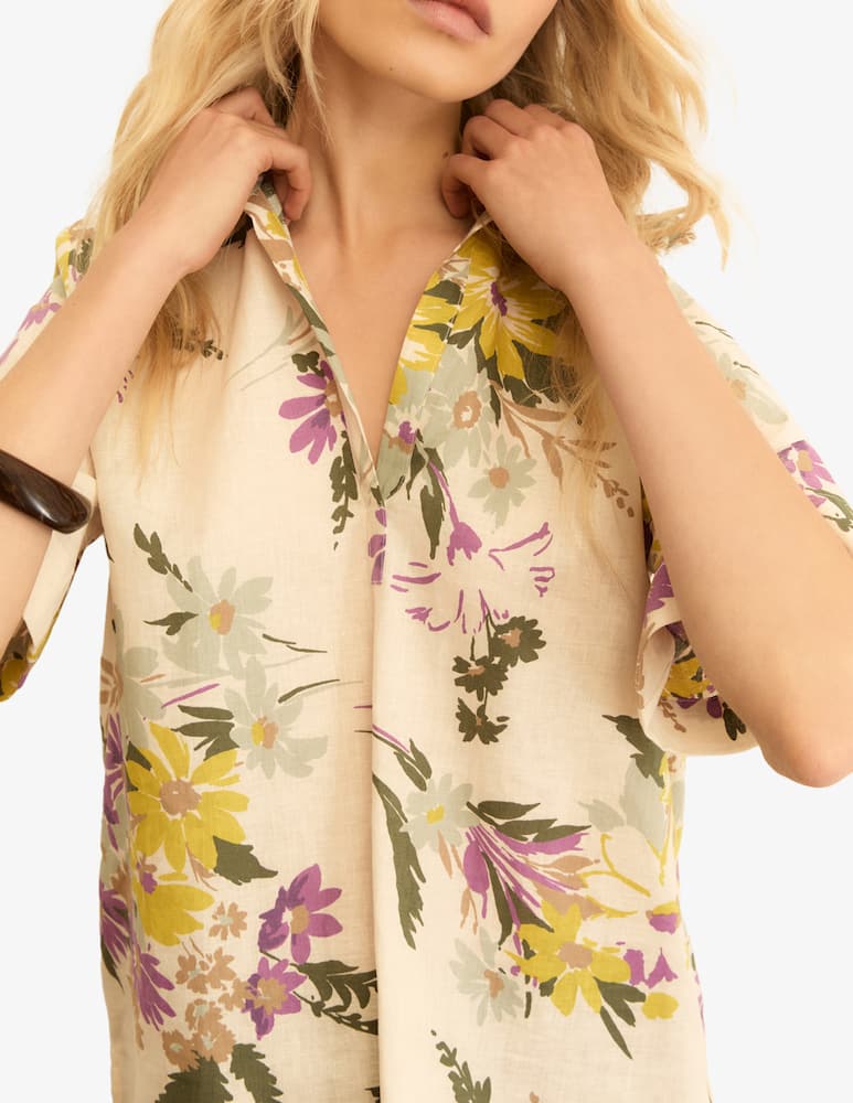 rinascente EMME Floral linen short sleeve shirt