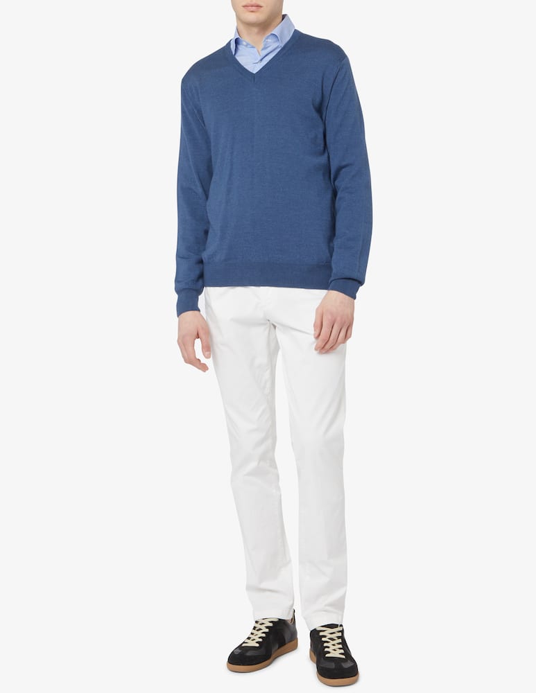 rinascente Pure Cashmere Maglia scollo a V in lana seta e cashmere - Blu