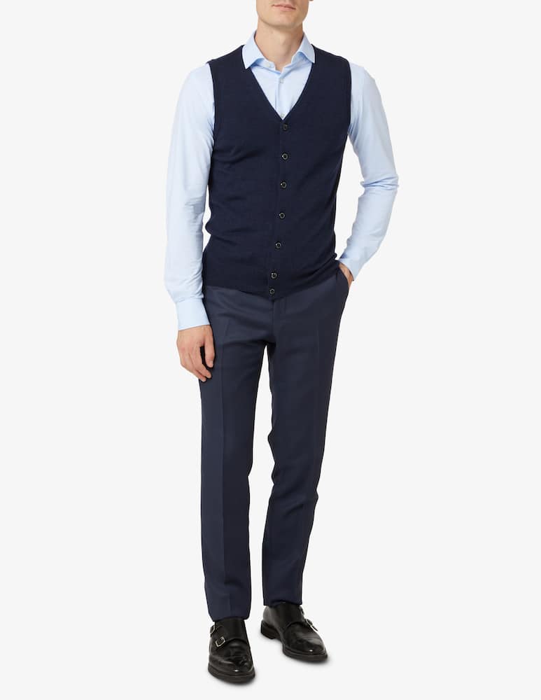 rinascente Pure Cashmere Wool silk and cashmere buttons v neck vest - Blue