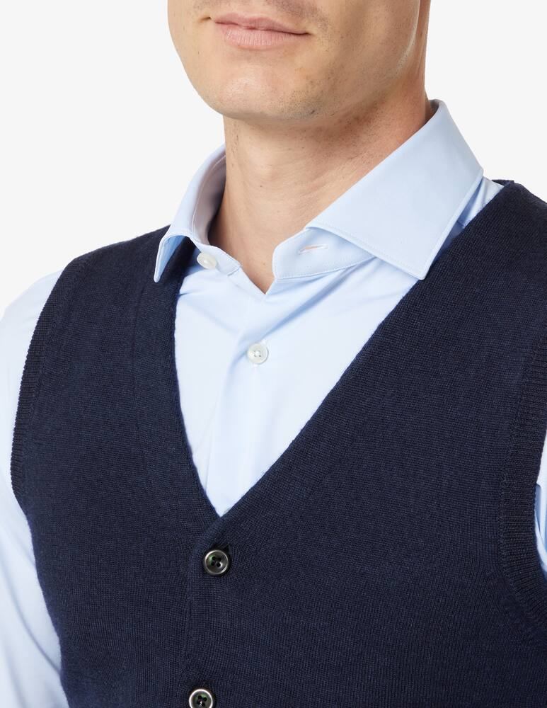 rinascente Pure Cashmere Wool silk and cashmere buttons v neck vest - Blue
