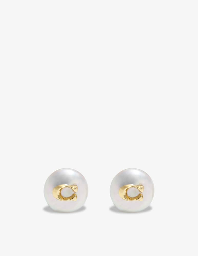 rinascente COACH Signature coin pearl stud earrings
