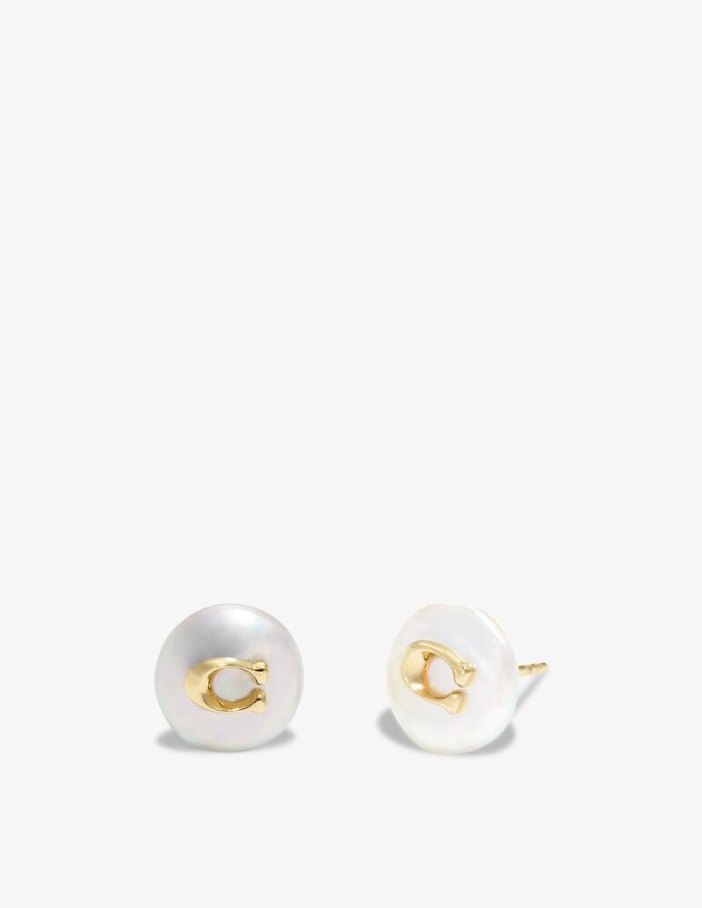 rinascente COACH Signature coin pearl stud earrings