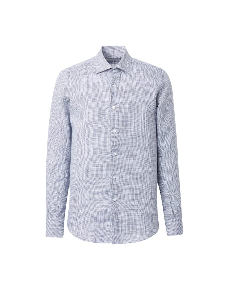 rinascente Sartoria Italiana Camicia lino micro pied de poule modern - blu