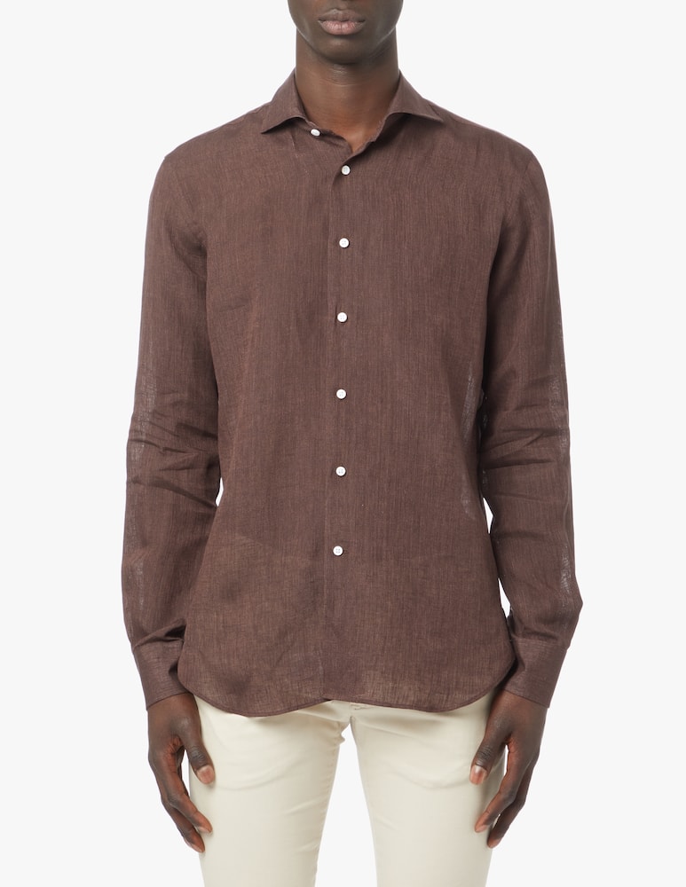 Delsiena Delave modern linen shirt - brown - picture 1 Delsiena Delave modern linen shirt - brown - picture 1