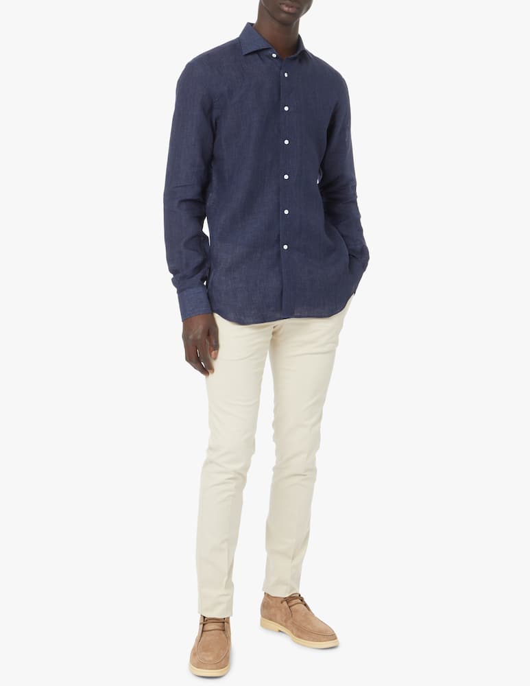 rinascente Delsiena Delave modern linen shirt - blue