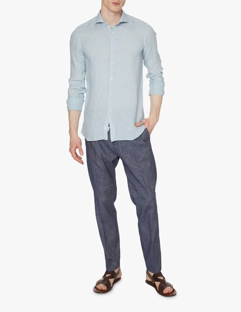 rinascente Xacus Camicia lino tinto capo - azzurro