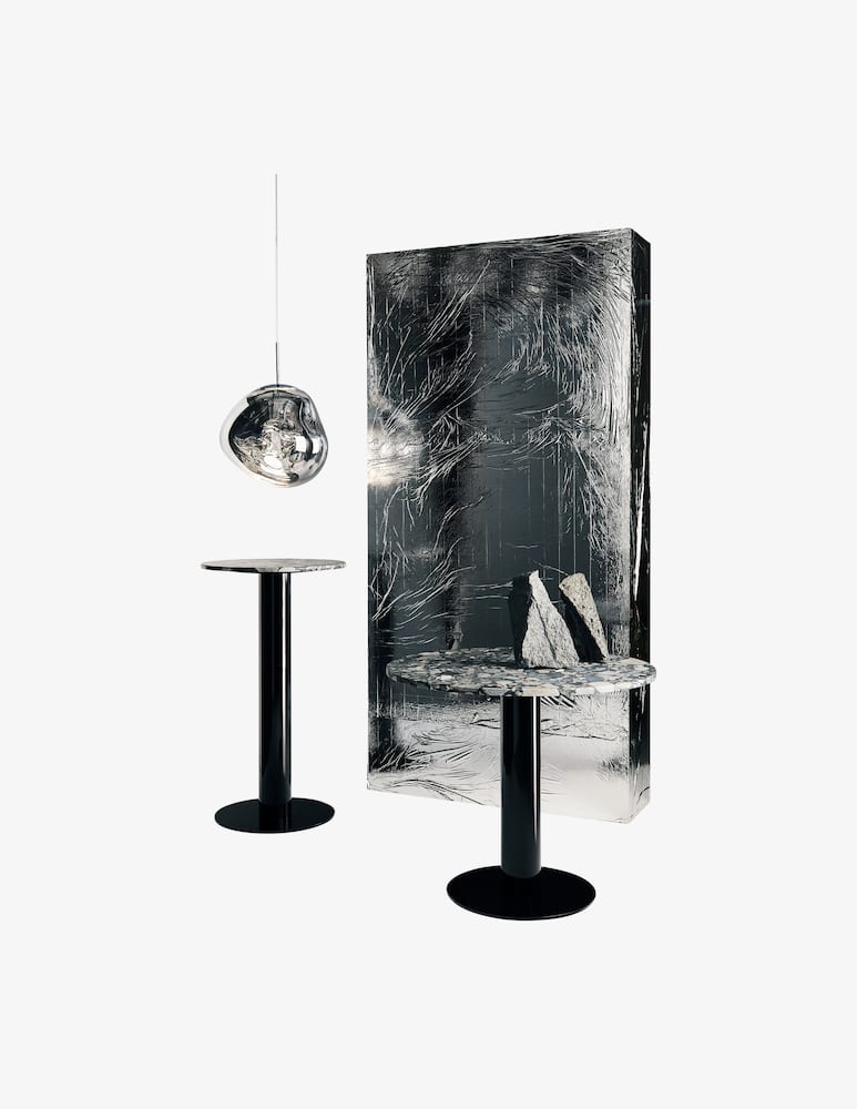 rinascente Tom Dixon Tube Dining Table Black Pebble Marble Top 900Mm - Multi