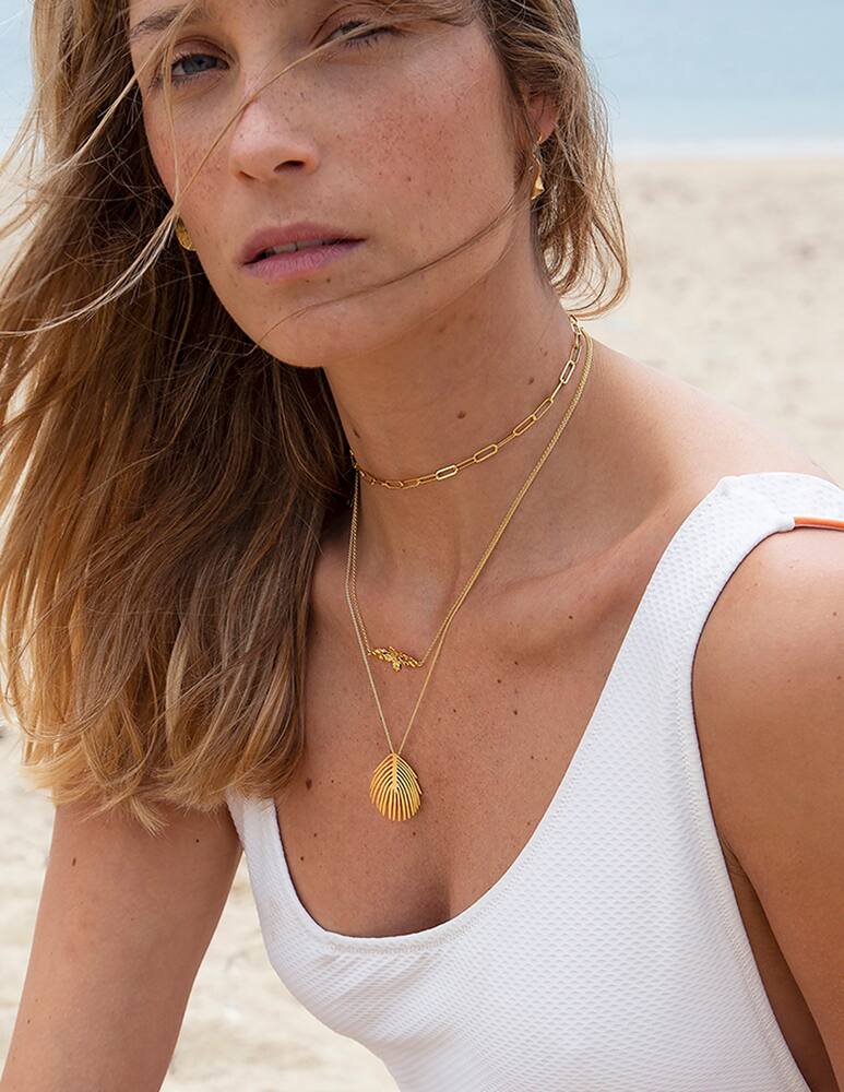 rinascente Mesh Golden tropical leaf necklace