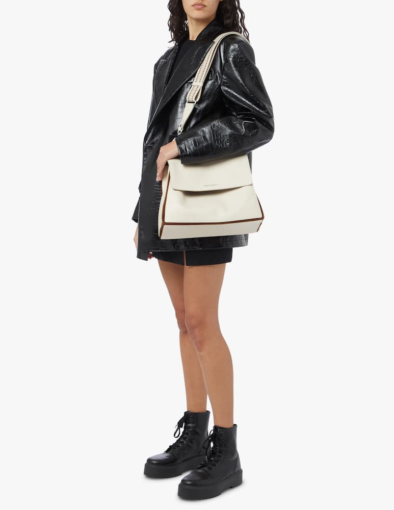 rinascente Orciani Sveva Warm Medium leather handbag with strap - white