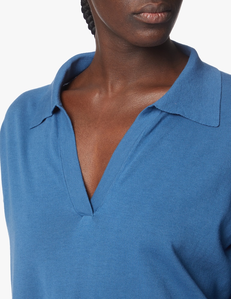 rinascente Rinascente Collection Long-sleeved polo shirt with slits - blue