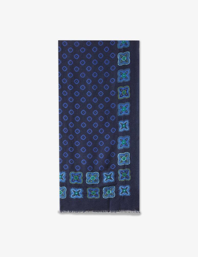 rinascente Altea 70x180 geometric embroidery wool scarf  - Blue