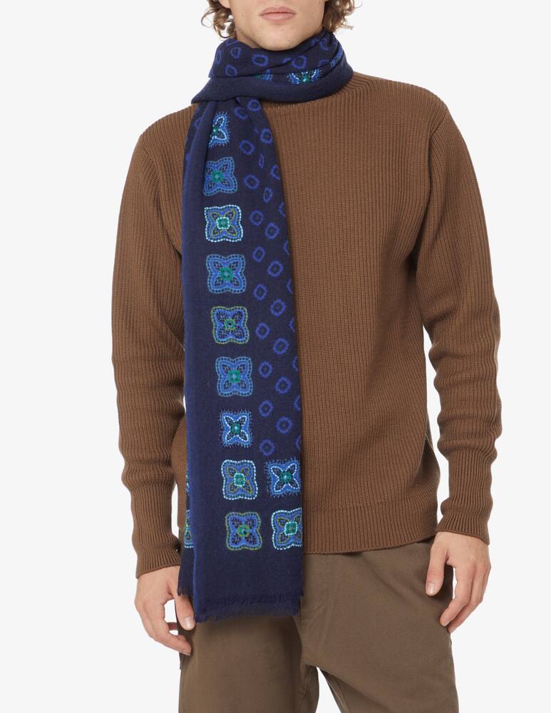rinascente Altea 70x180 geometric embroidery wool scarf  - Blue