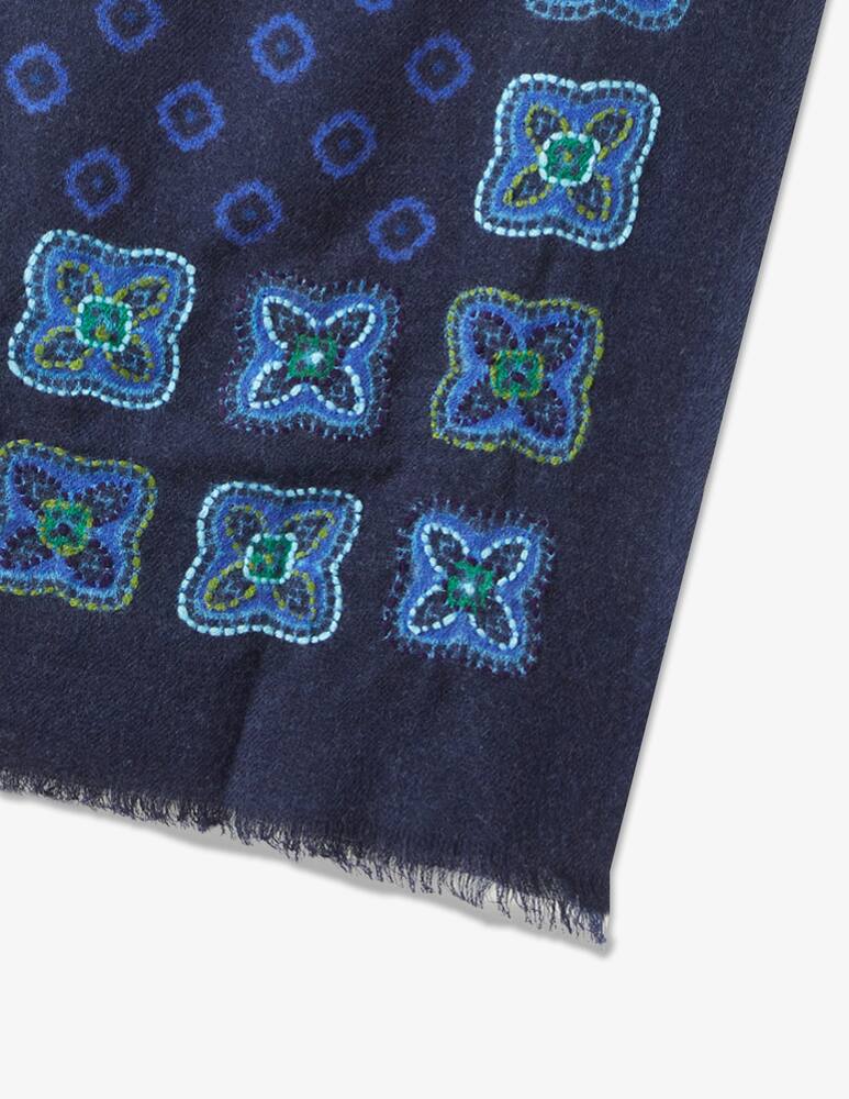 rinascente Altea 70x180 geometric embroidery wool scarf  - Blue