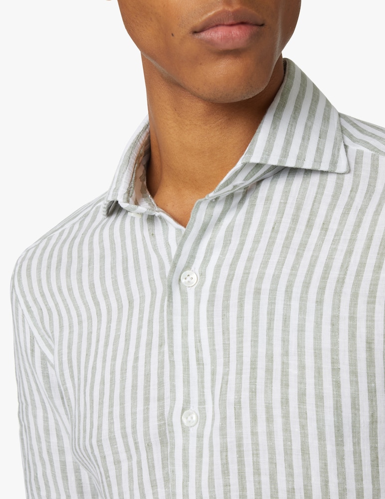 rinascente Barba Napoli Cult linen large stripes shirt - green