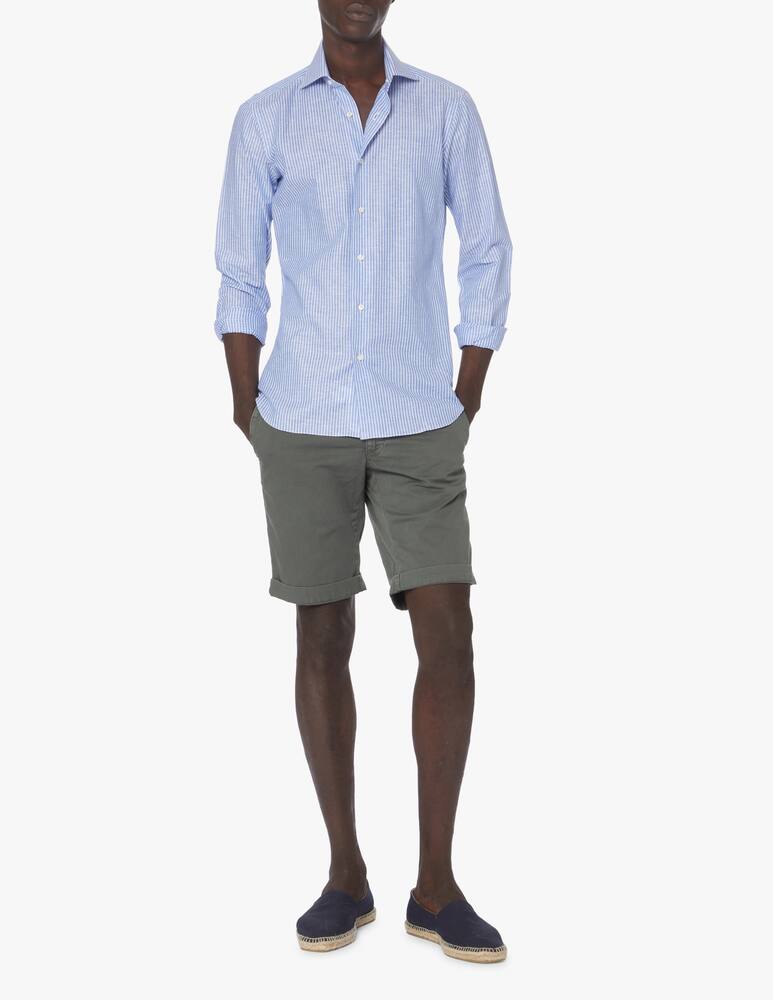 rinascente Barba Napoli Striped cotton linen shirt - light blue