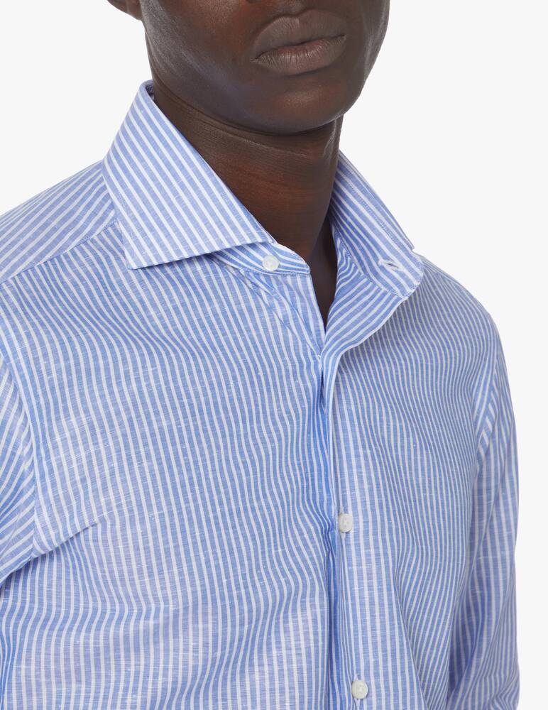rinascente Barba Napoli Striped cotton linen shirt - light blue