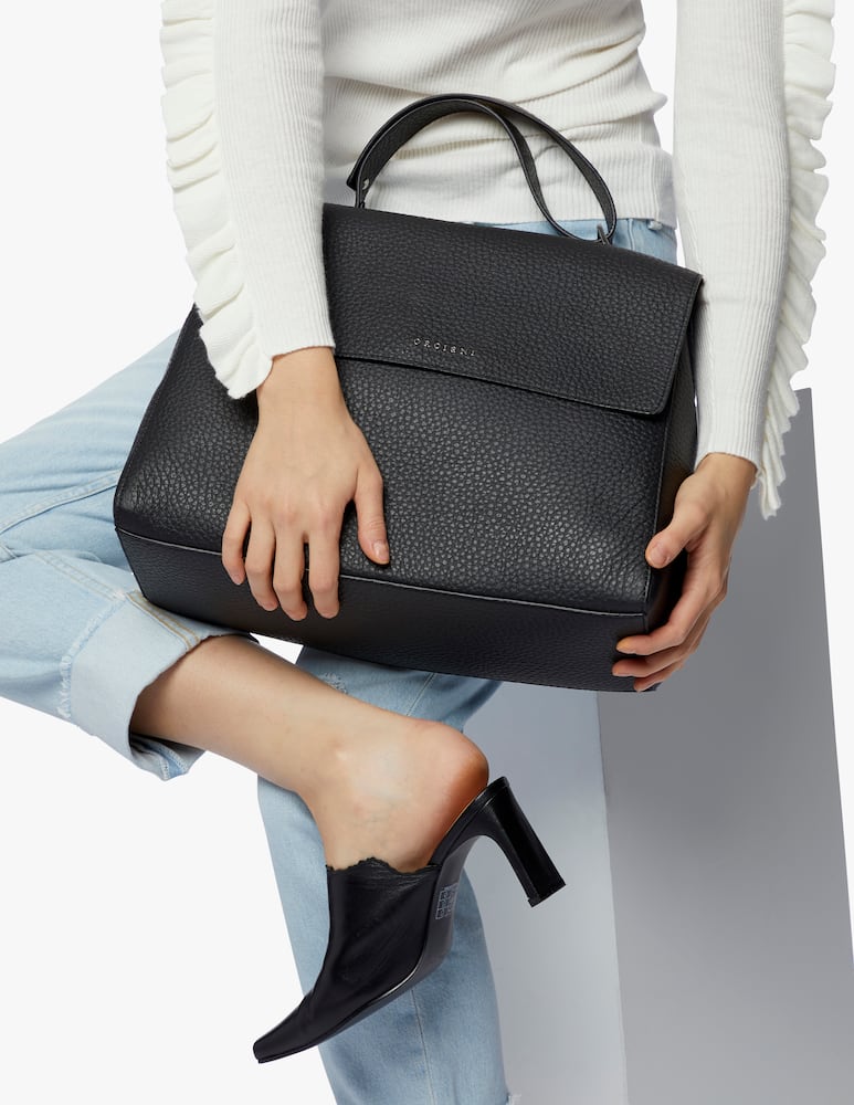 Orciani Sveva Soft large leather shoulder bag with strap - picture 2