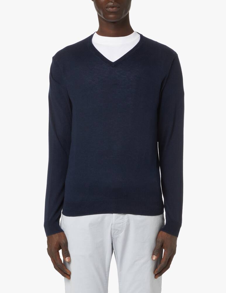 rinascente Pure Cashmere Maglia con scollo v in cotone seta e cashmere - blu