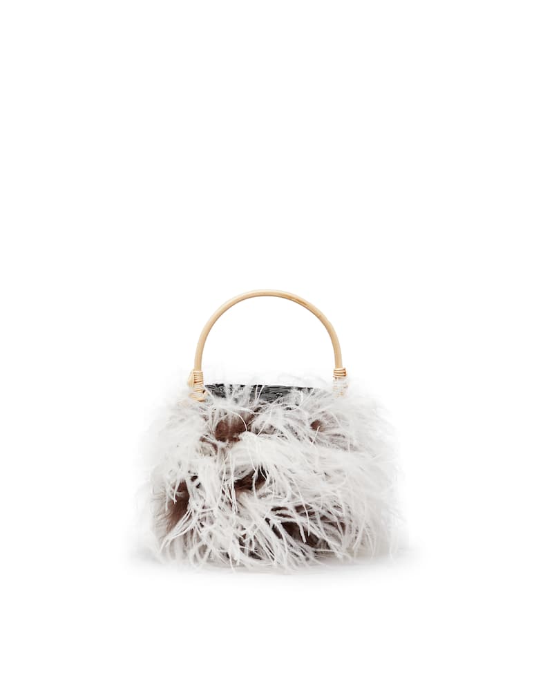 Gatti Tweety wicker painted basket bag with natural feathers trim - picture 1 Gatti Tweety wicker painted basket bag with natural feathers trim - picture 1