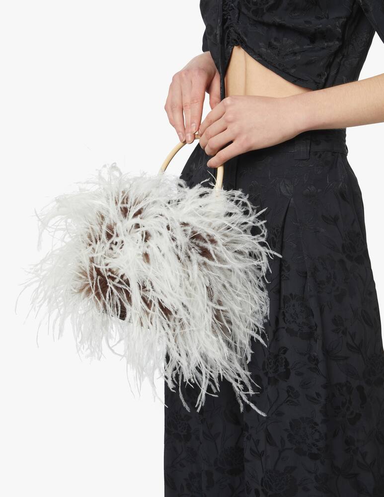Gatti Tweety wicker painted basket bag with natural feathers trim - picture 2 Gatti Tweety wicker painted basket bag with natural feathers trim - picture 2