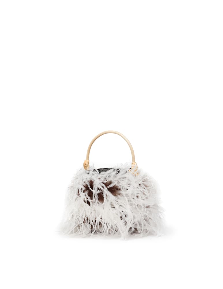 Gatti Tweety wicker painted basket bag with natural feathers trim - picture 3 Gatti Tweety wicker painted basket bag with natural feathers trim - picture 3