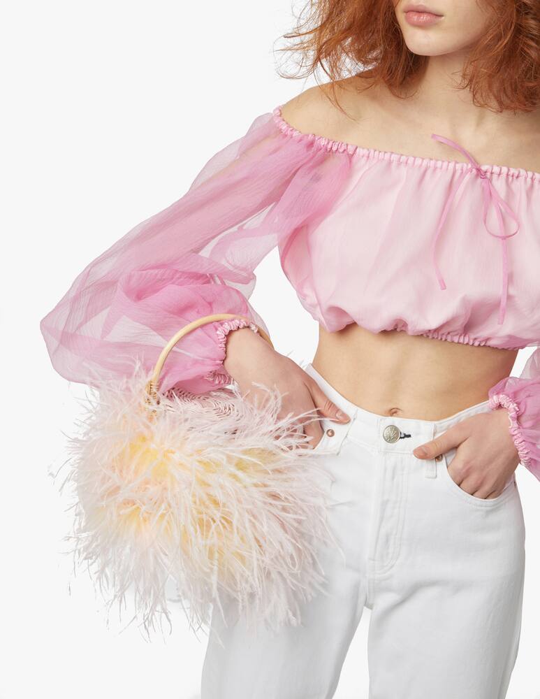 rinascente Gatti Tweety wicker painted basket bag with natural feathers trim