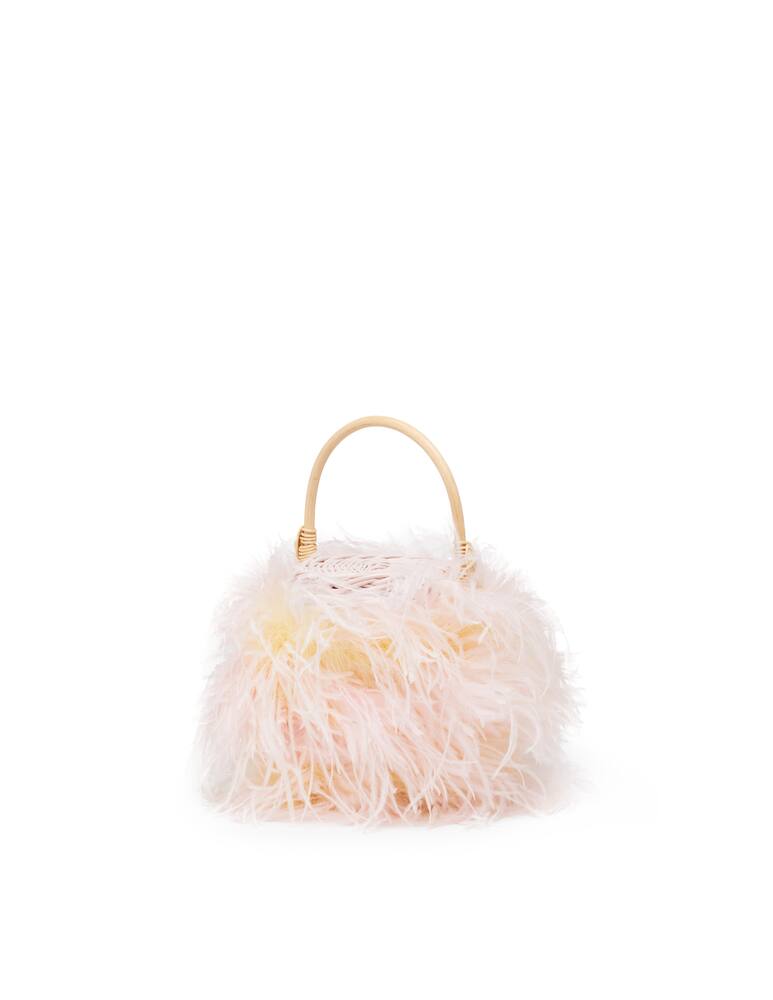 rinascente Gatti Tweety wicker painted basket bag with natural feathers trim