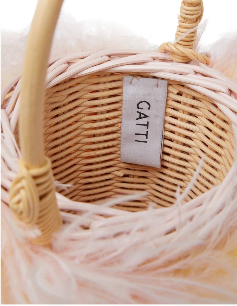 rinascente Gatti Tweety wicker painted basket bag with natural feathers trim