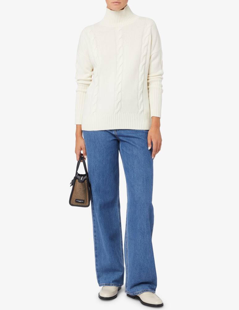rinascente Pure Cashmere High neck cable knit sweater with ribbed sleeves