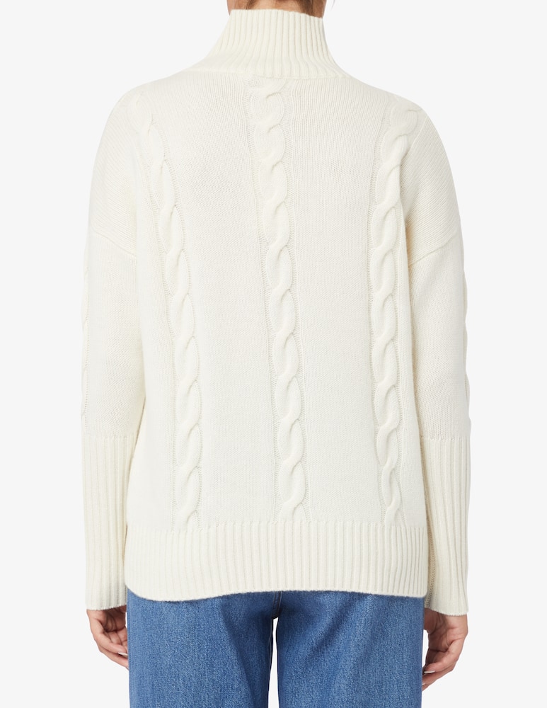 rinascente Pure Cashmere High neck cable knit sweater with ribbed sleeves