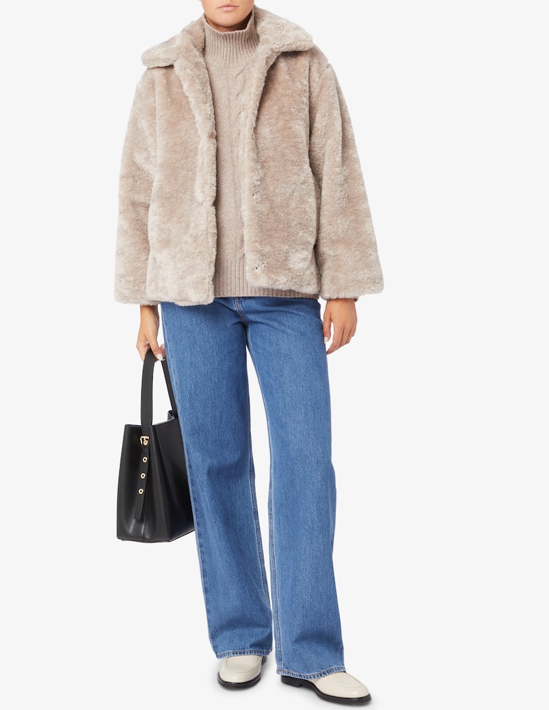 rinascente Pure Cashmere High neck cable knit sweater with ribbed sleeves