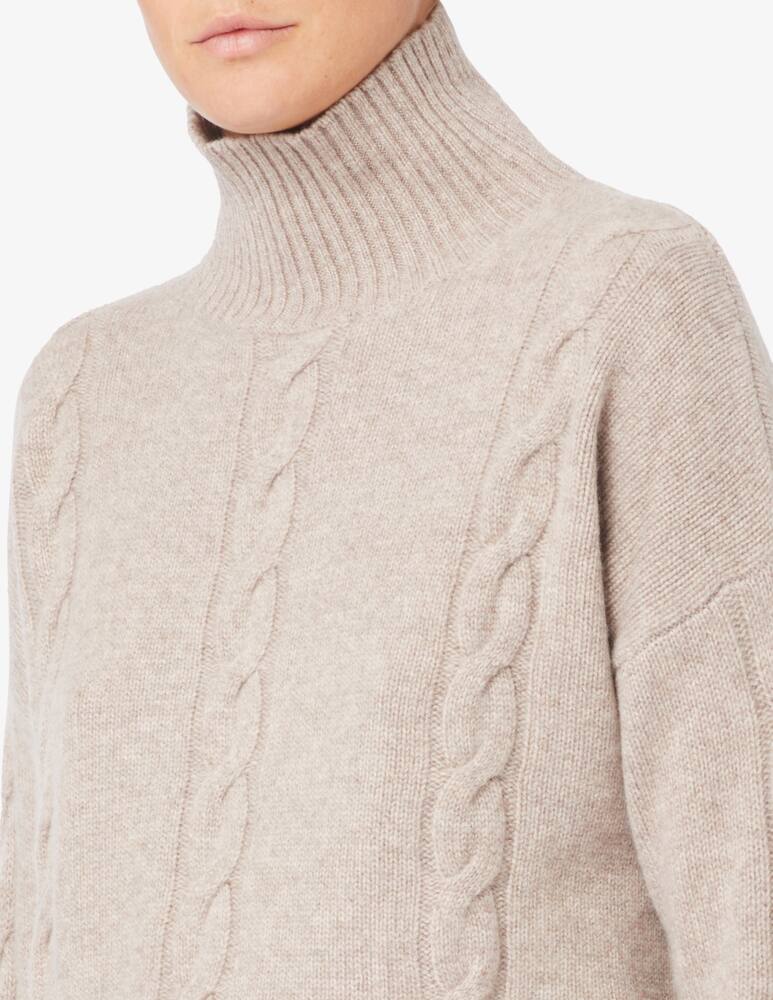 rinascente Pure Cashmere High neck cable knit sweater with ribbed sleeves