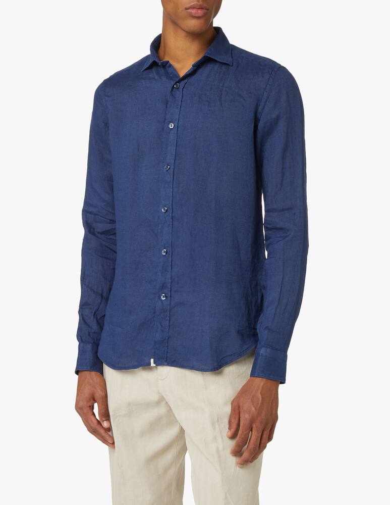 Tintoria Mattei Garment dyed slim linen shirt - blue - picture 1