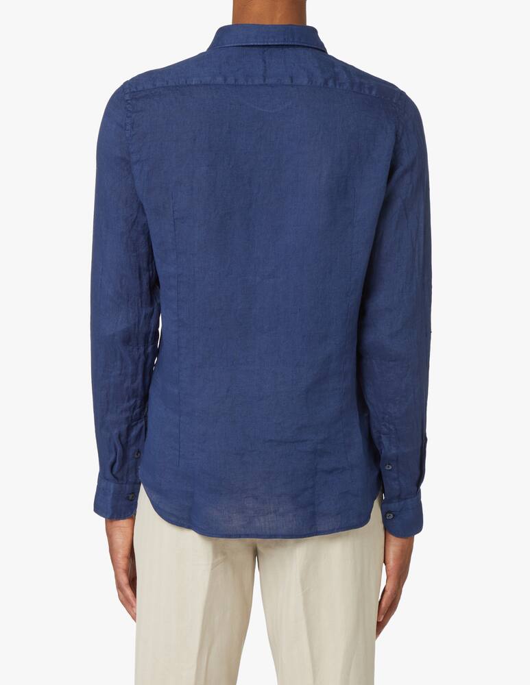 rinascente Tintoria Mattei Camicia manica lunga slim lino tinto capo - blu