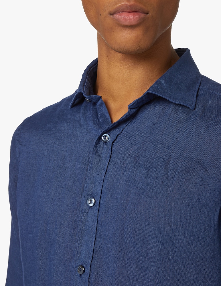 rinascente Tintoria Mattei Camicia manica lunga slim lino tinto capo - blu