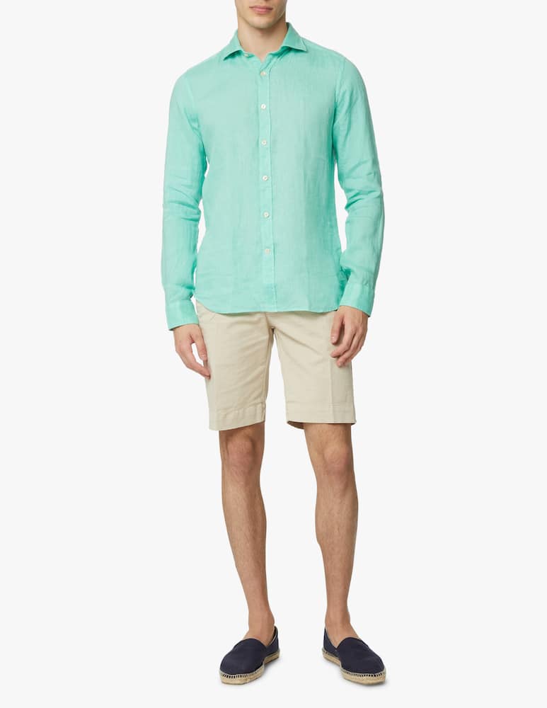 rinascente Tintoria Mattei Camicia manica lunga slim lino tinto capo - verde