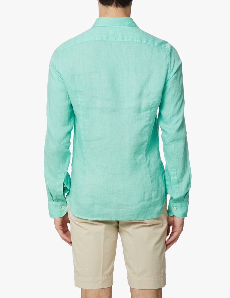 rinascente Tintoria Mattei Camicia manica lunga slim lino tinto capo - verde