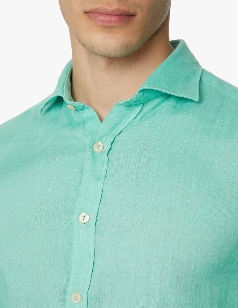 rinascente Tintoria Mattei Camicia manica lunga slim lino tinto capo - verde